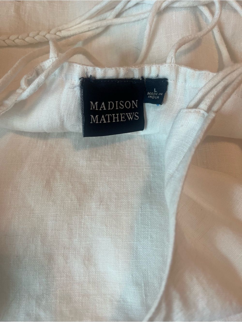 Madison Mathews White Linen Braided Strap Dress – Size L NWOT - Picture 4 of 9